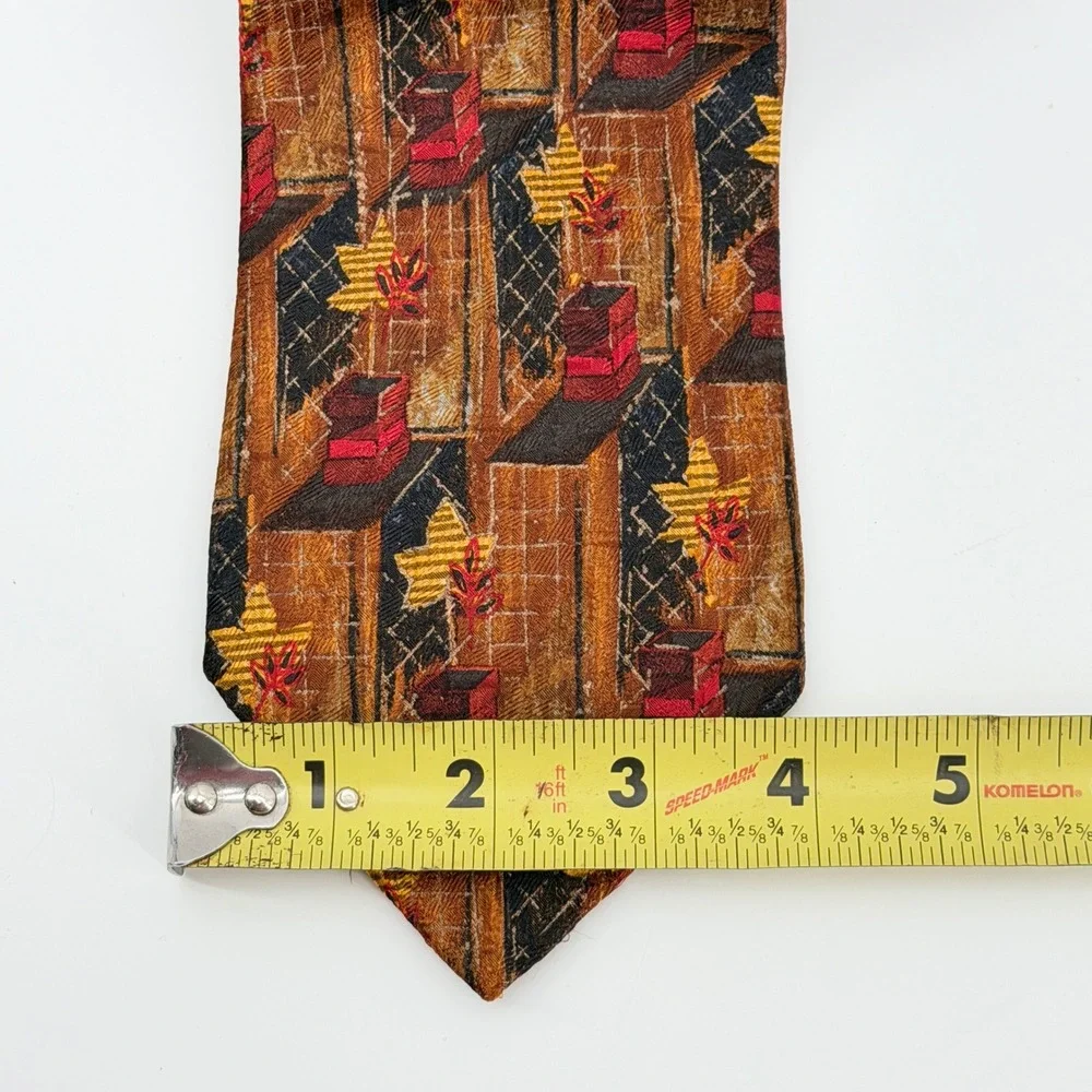 Ermenegildo Zegna Mens Silk‎ Tie Brown Red Abstract Geometric Made in Italy